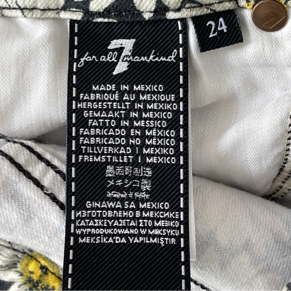 Seven 7 For All Mankind Skinny Jeans Black Daisy Floral Jeans Size 24 Stretchy - Picture 9 of 11